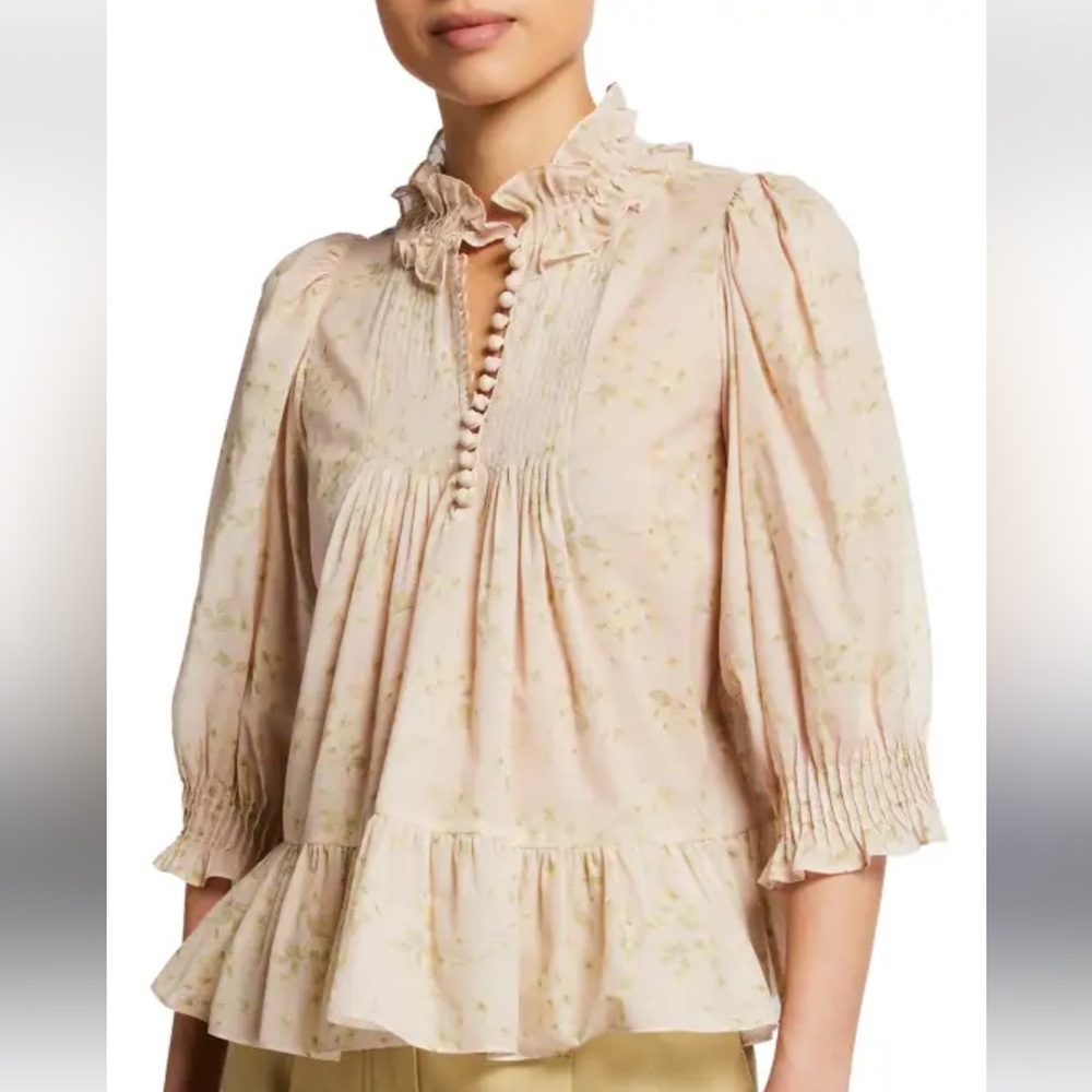Rebecca Taylor Adela Voile Floral-Print Ruffle Blouse